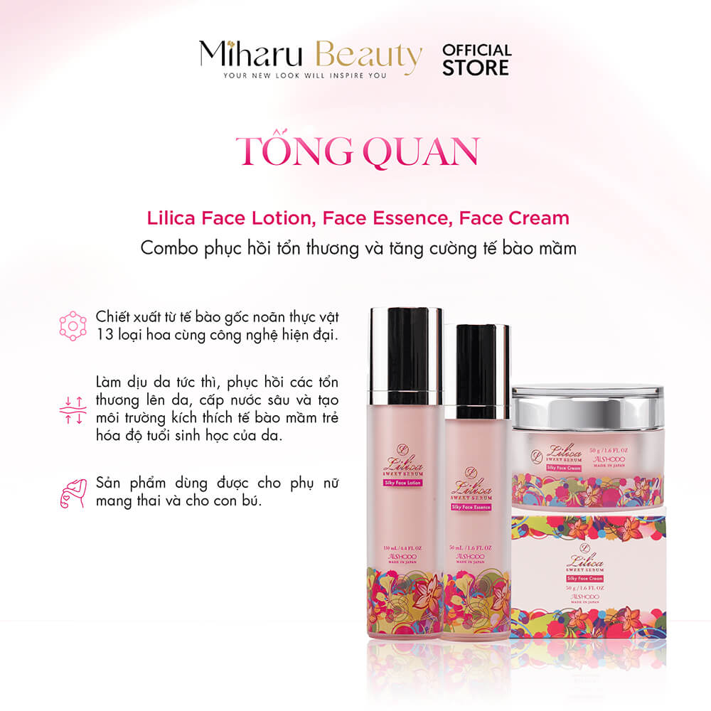Combo phục hồi tổn thương và tăng cường tế bào mầm -  Lilica Face Lotion, Face Essence, Face Cream